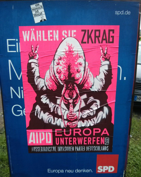 Werbeplakat der Außerirdischen Invasoren Partei Deutschlands