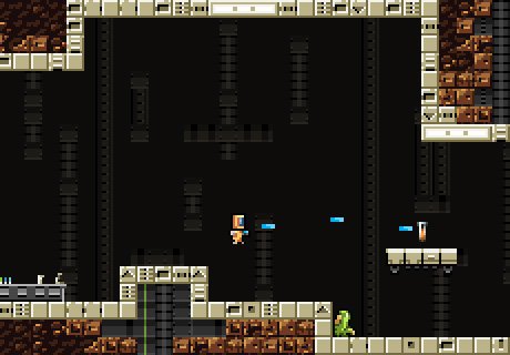 In 'Biolab Disaster' springt und rennt der Spieler durch mehrere Level und ballert auf verschiedene auÃŸerirdische Feinde.