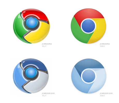 Die neuen Logos von Google Chrome und Chromium