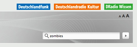 Der vorgegebene Suchbegriff auf deutschlandradio.de ist Zombies.