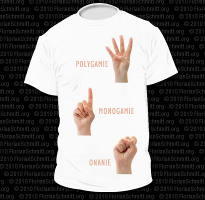 T-Shirt 'Polygamie, Monogamie, Onanie'